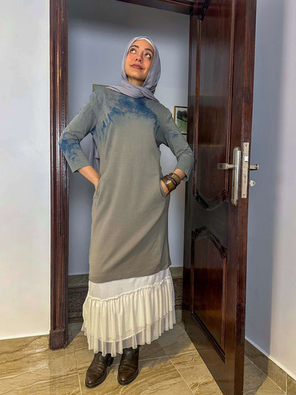 Grey tie dye midi dress