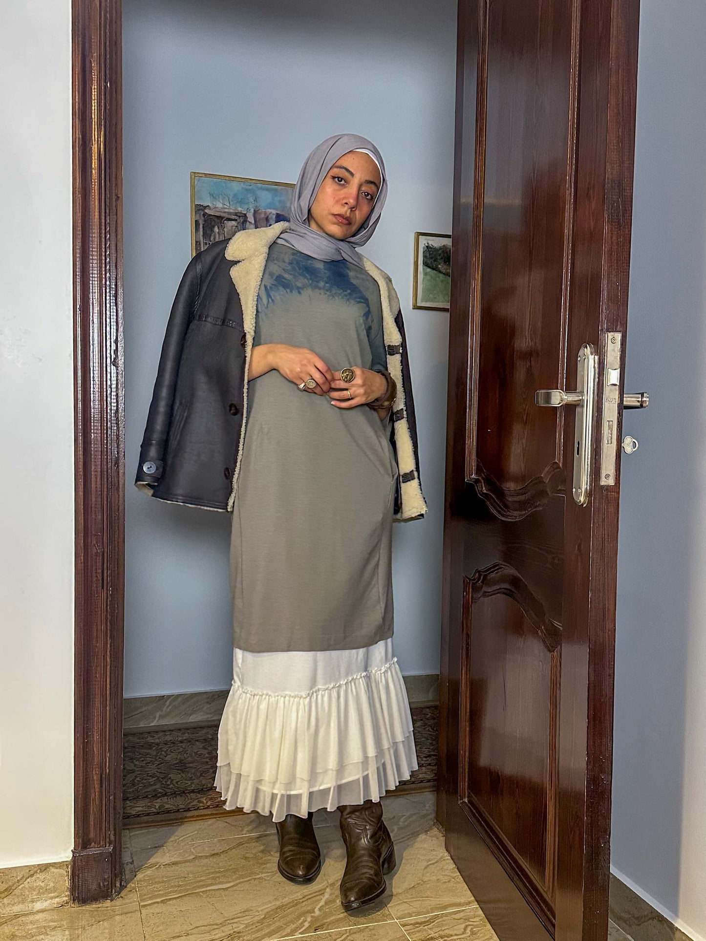 Grey tie dye midi dress