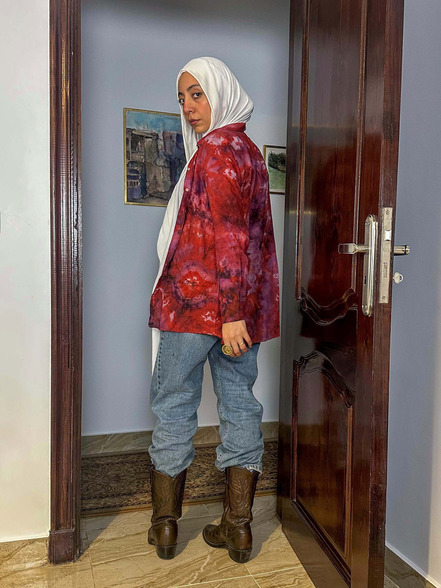 Red and Purple tie dye shirt