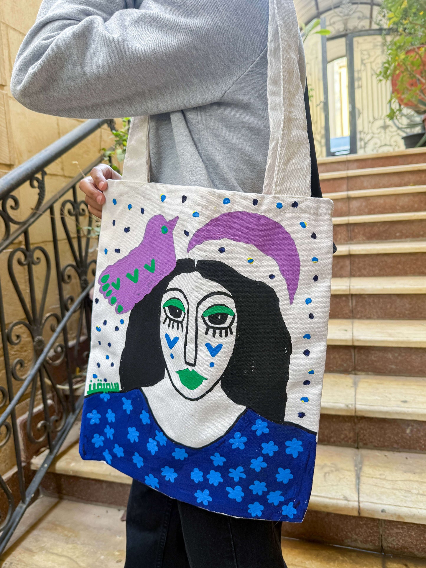 Hand painted tote bag