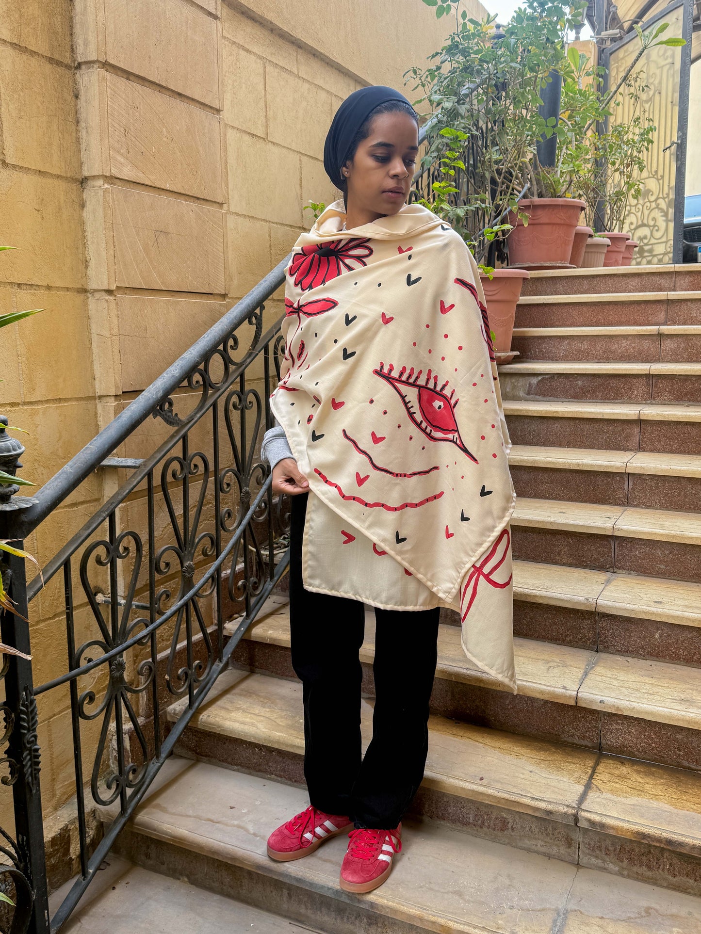 Beige hand painted shawl