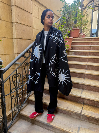 Black hand painted shawl