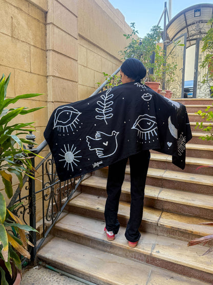 Black hand painted shawl