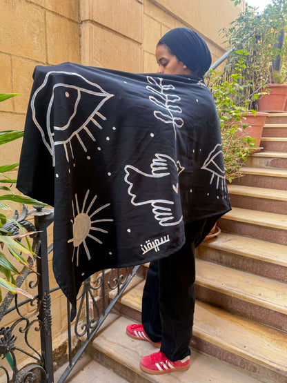 Black hand painted shawl