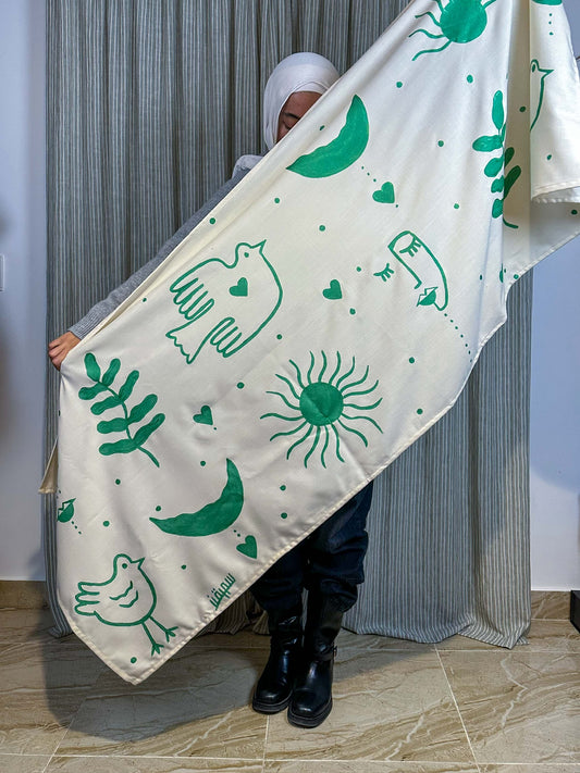 Beige and Green hand painted shawl