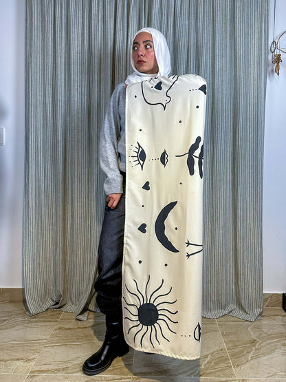 Black and Beige hand painted Shawl