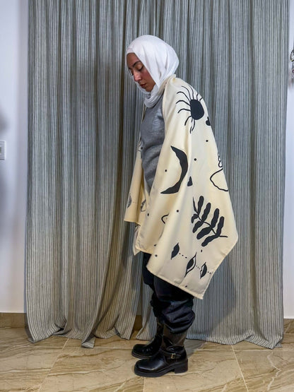 Black and Beige hand painted Shawl