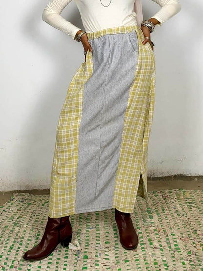 Upcycled patchwork linen skirt