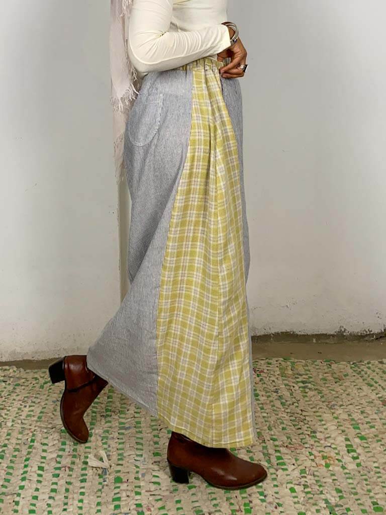Upcycled patchwork linen skirt