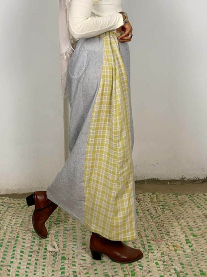 Upcycled patchwork linen skirt