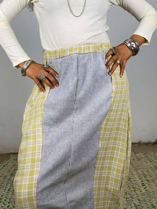 Upcycled patchwork linen skirt