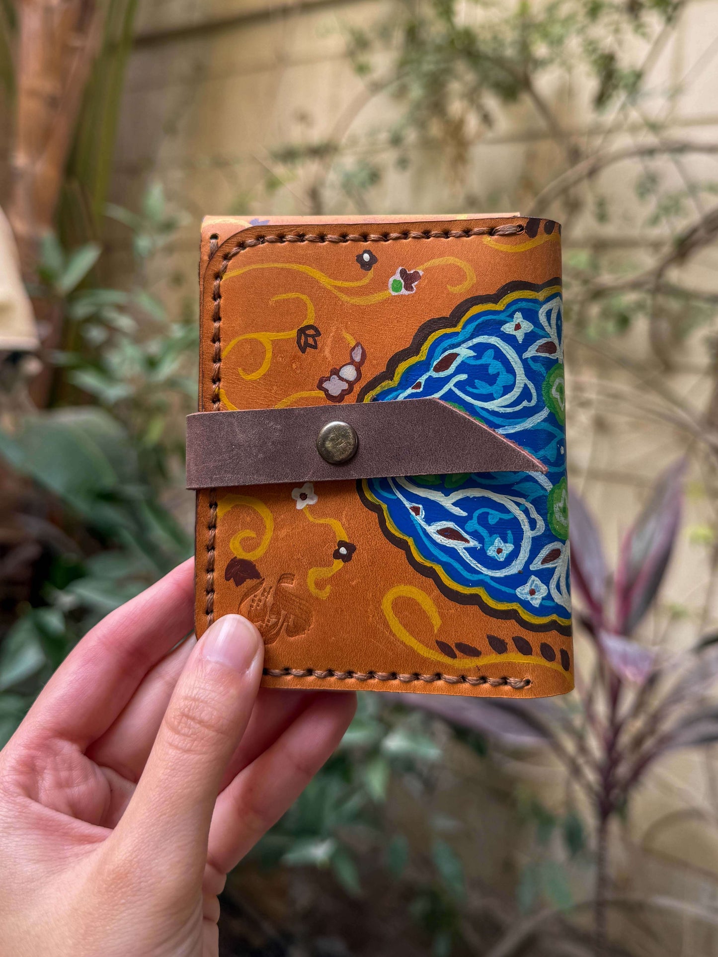 Hand painted Khayameya leather wallet