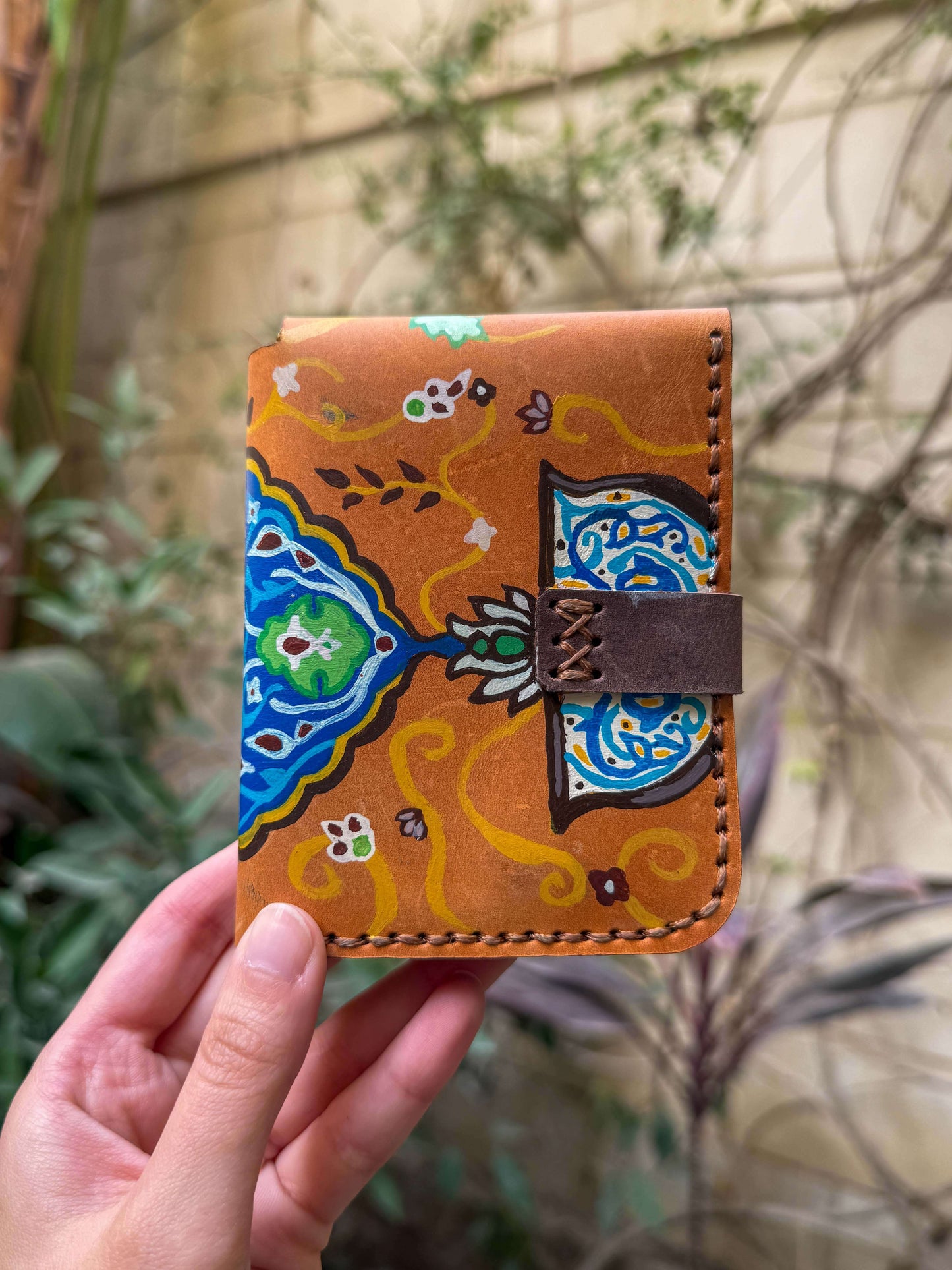 Hand painted Khayameya leather wallet