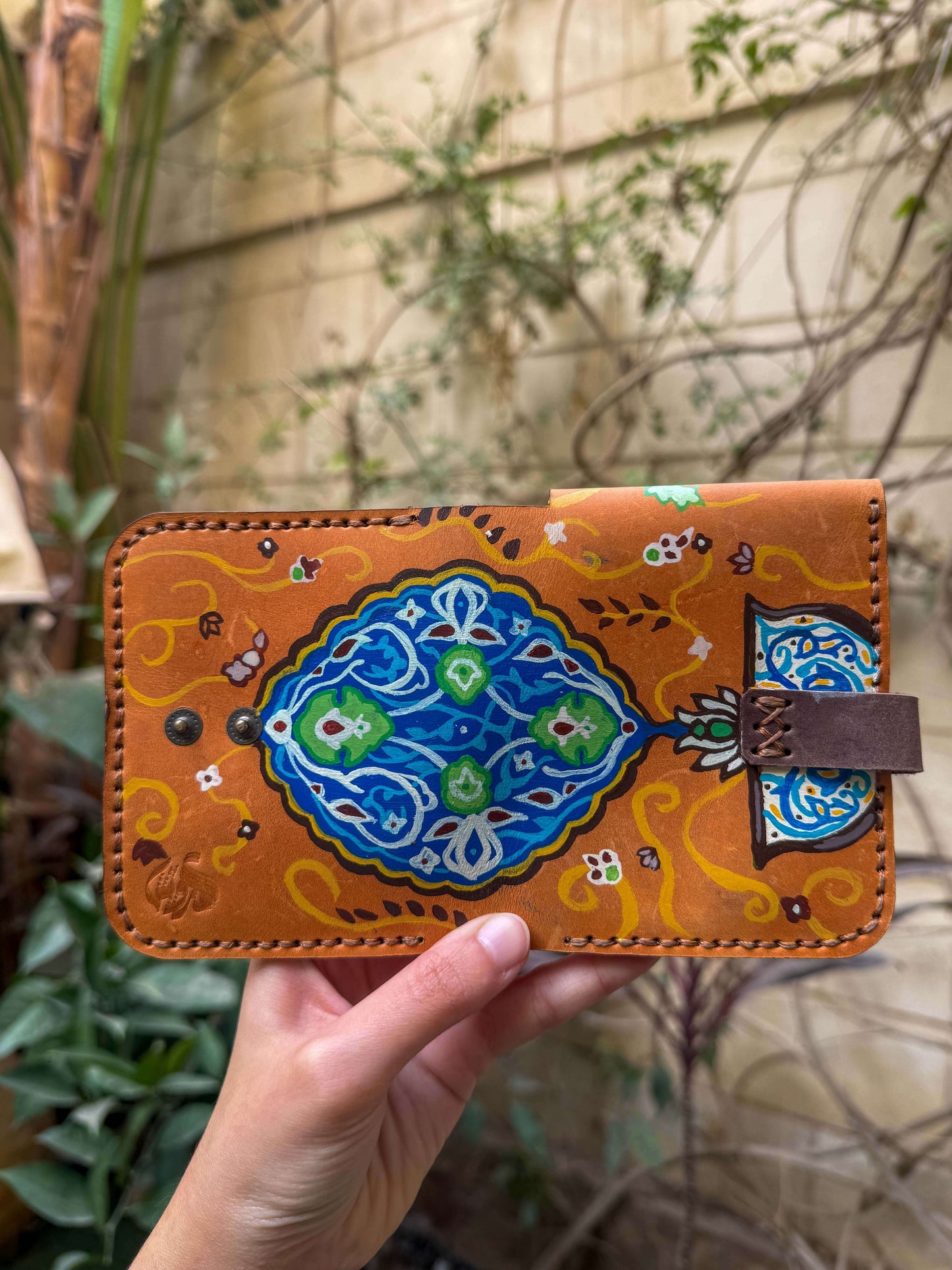 Hand painted Khayameya leather wallet