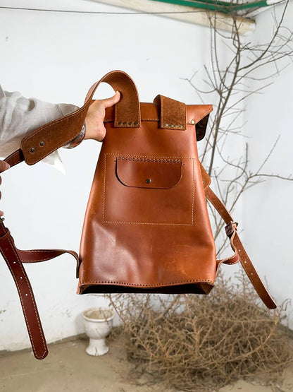 Brown Hand Embroidered Backpack