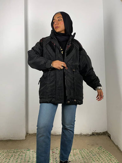 Black Oversized 80'S Windbreaker