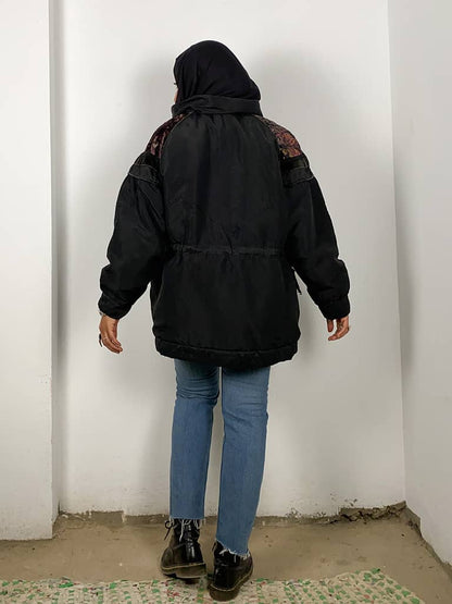 Black Oversized 80'S Windbreaker