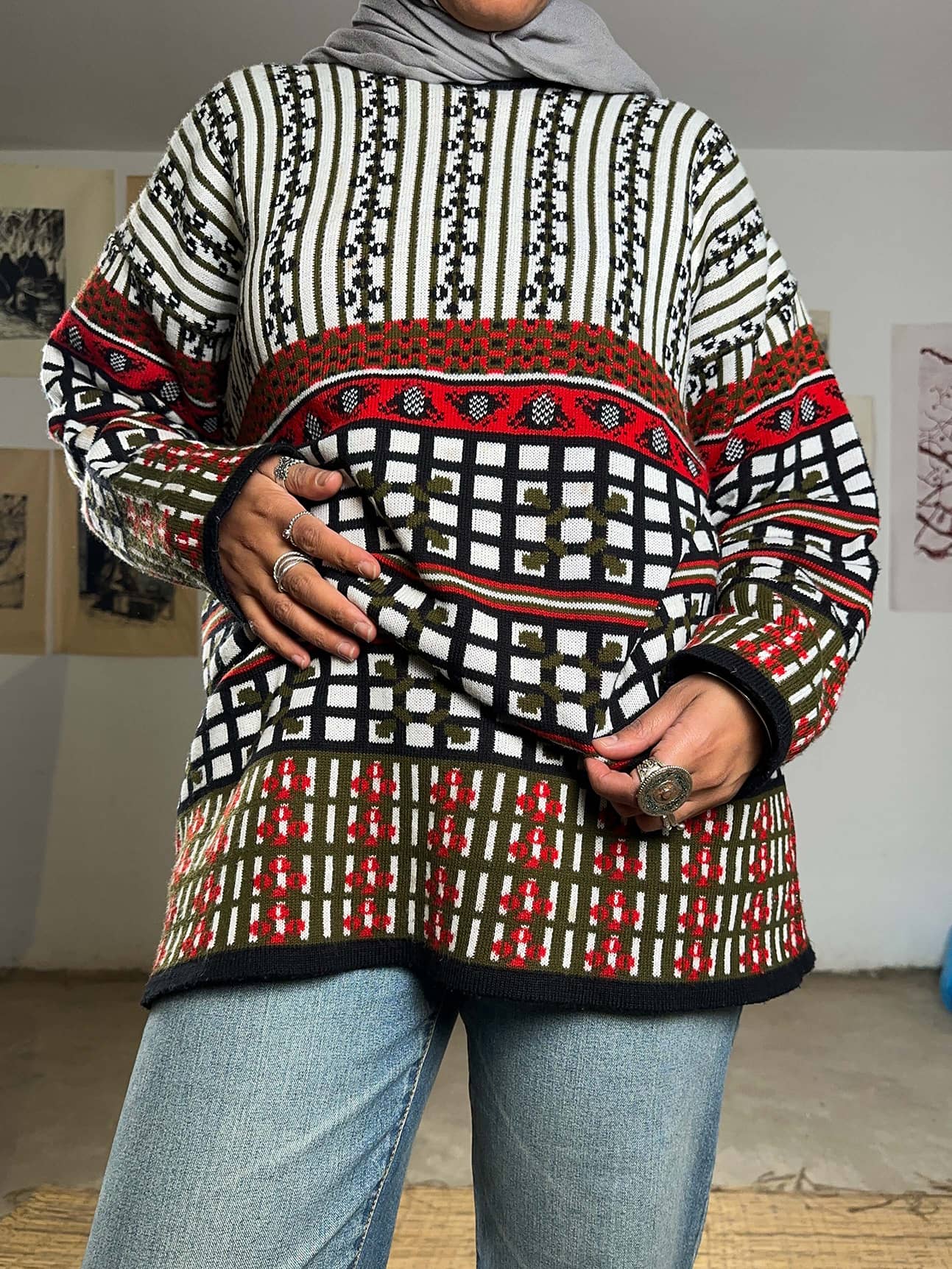 Vintage Patterned Grandpa Sweater