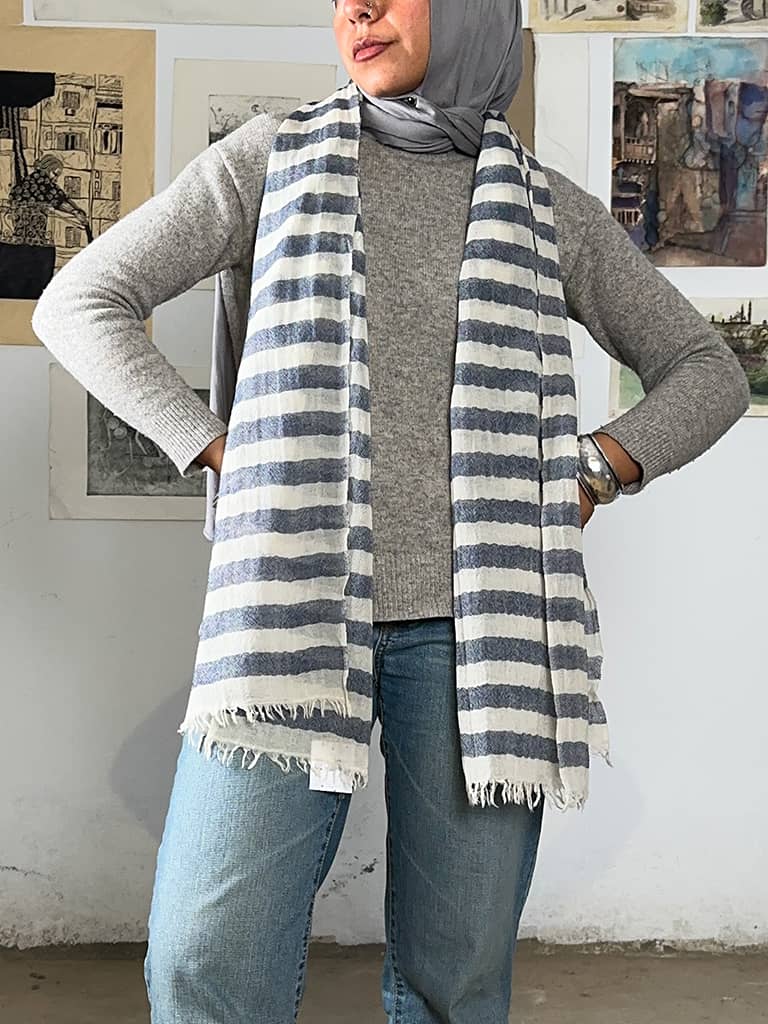 White And Grey Stripped Scarf