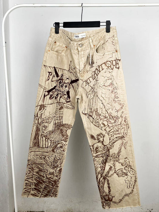 Light Beige Hand Painted pants