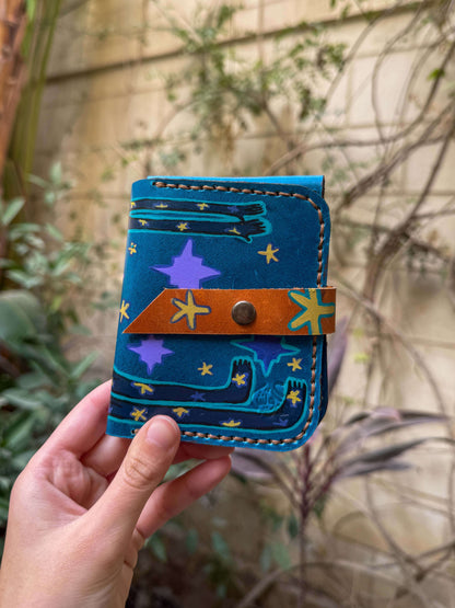 Blue hand painted Nut leather wallet