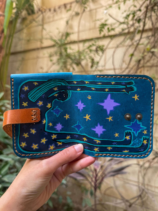 Blue hand painted Nut leather wallet