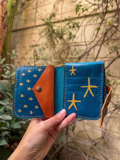 Blue hand painted Nut leather wallet