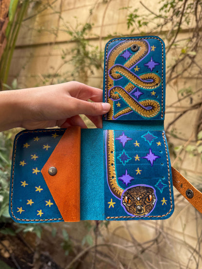 Blue hand painted Nut leather wallet