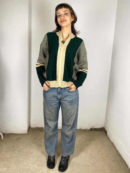 Striped Green and Beige Vintage Sweater