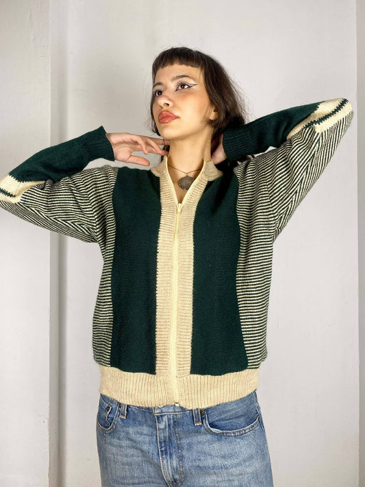 Striped Green and Beige Vintage Sweater