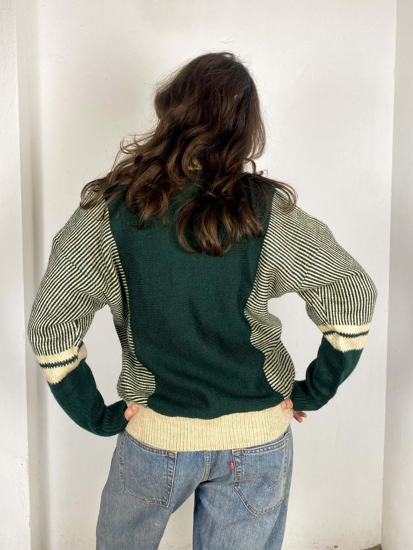 Striped Green and Beige Vintage Sweater