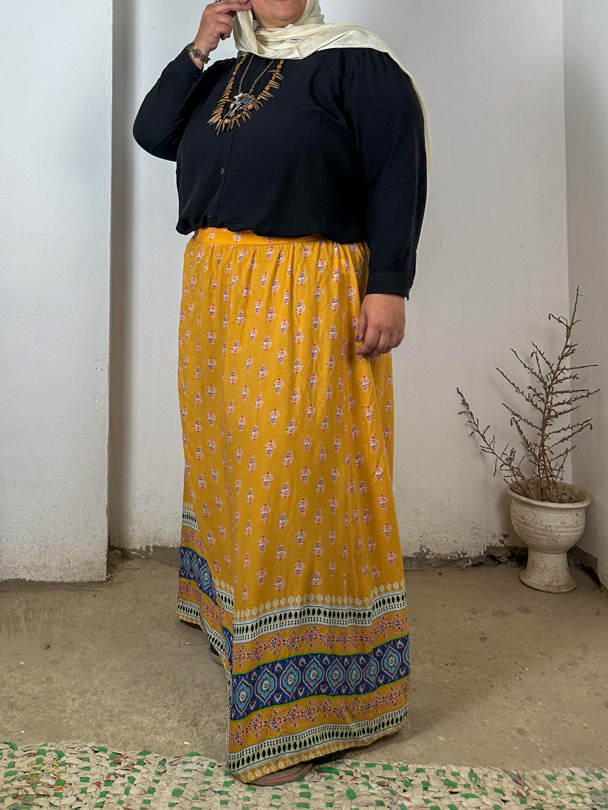 Mustard Maxi Patterned Skirt