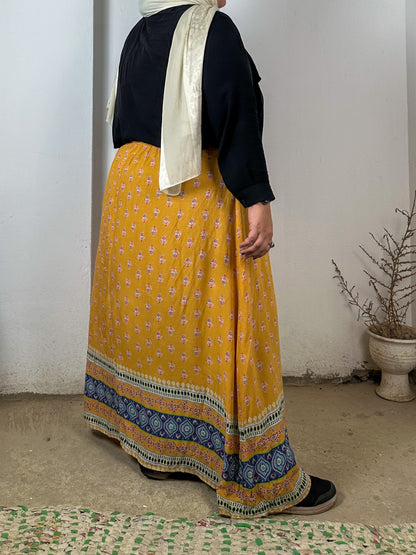 Mustard Maxi Patterned Skirt
