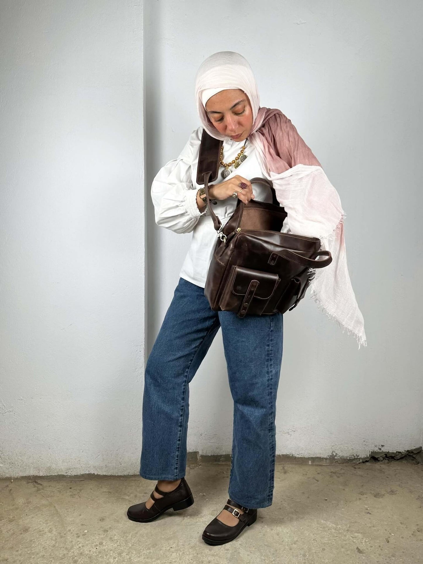 Genuine Leather Zipper Laptop Bag