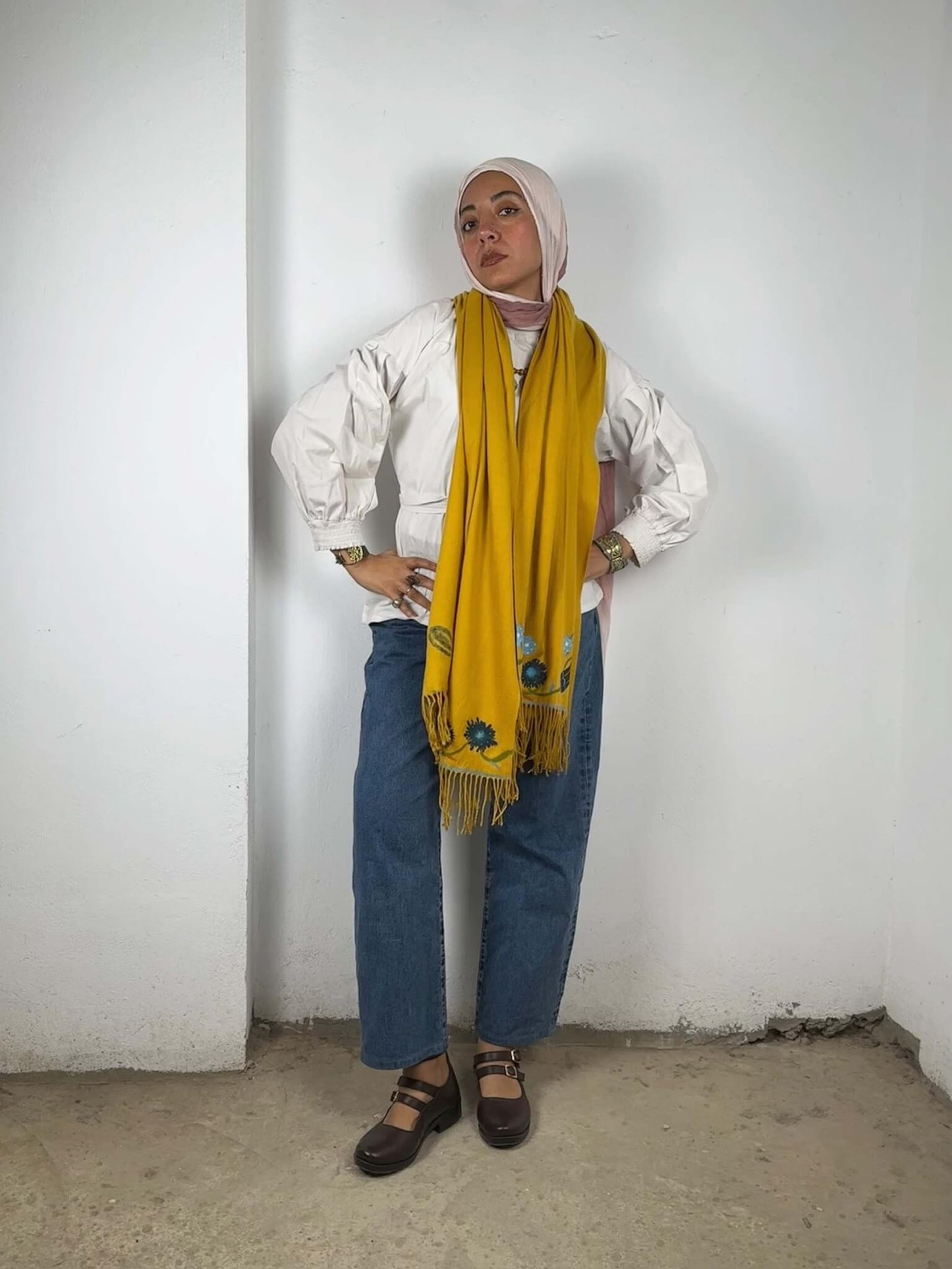 Handpainted Mustard Shawl