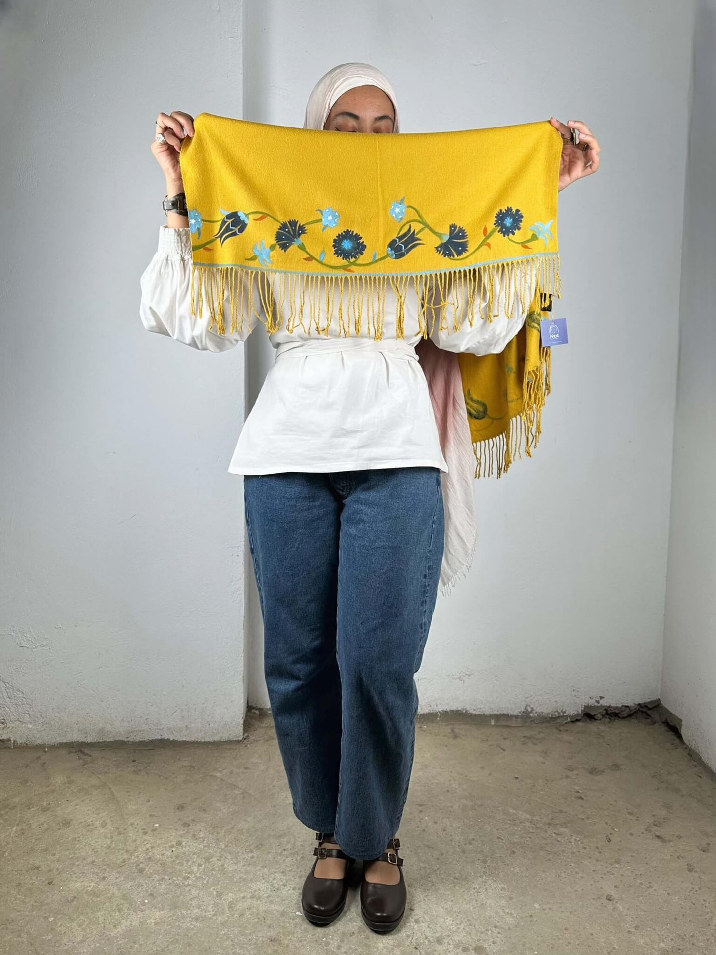 Handpainted Mustard Shawl