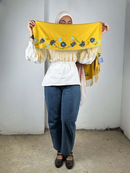 Handpainted Mustard Shawl