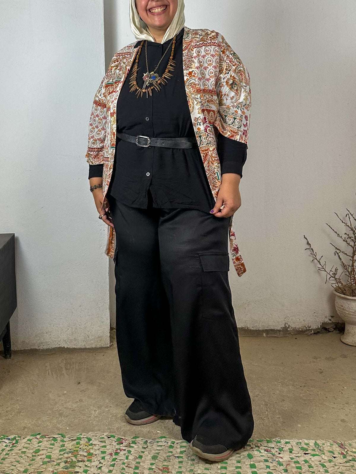 Beige and Brown Patterned Cardigan
