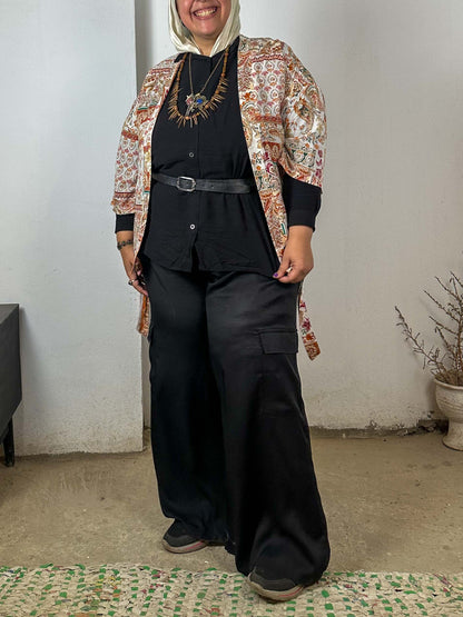 Beige and Brown Patterned Cardigan