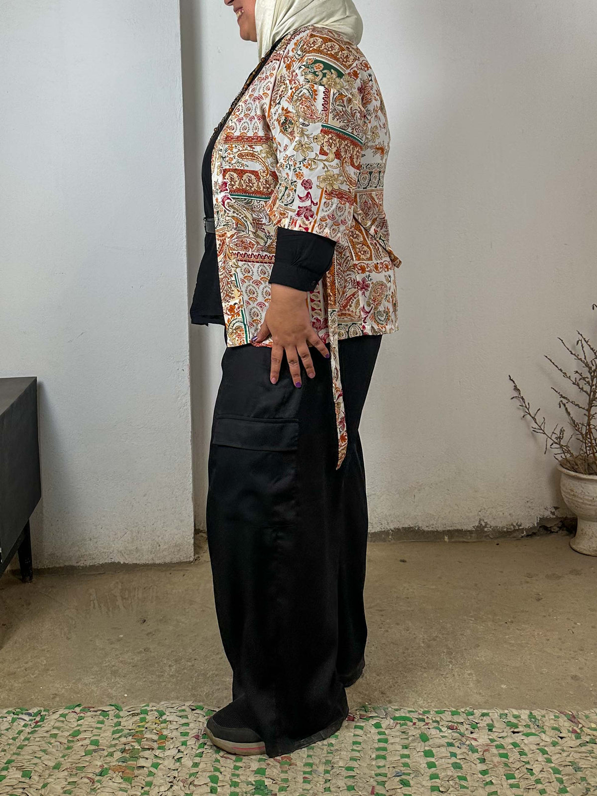 Beige and Brown Patterned Cardigan