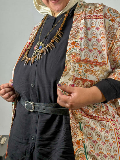Beige and Brown Patterned Cardigan