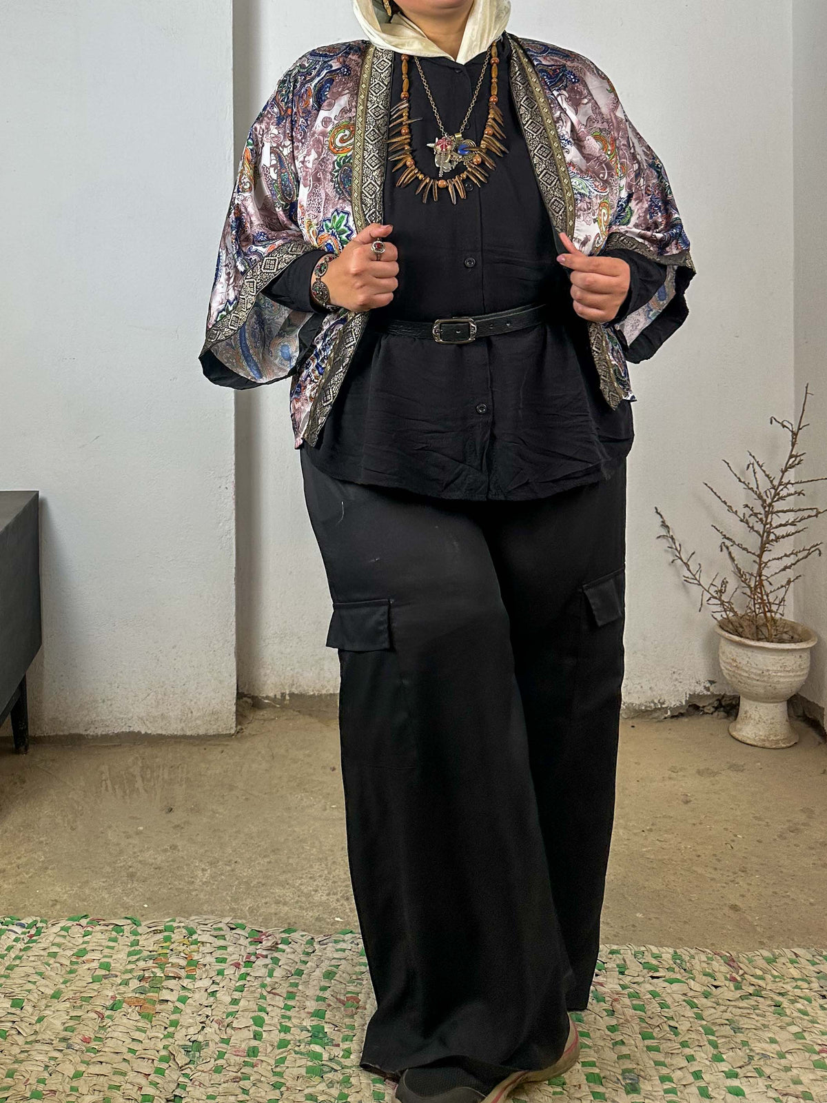Patterned Satin Kimono