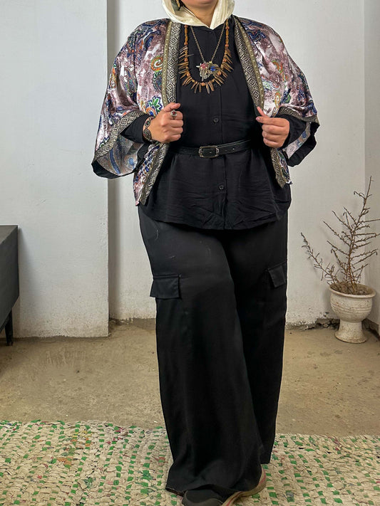 Patterned Satin Kimono
