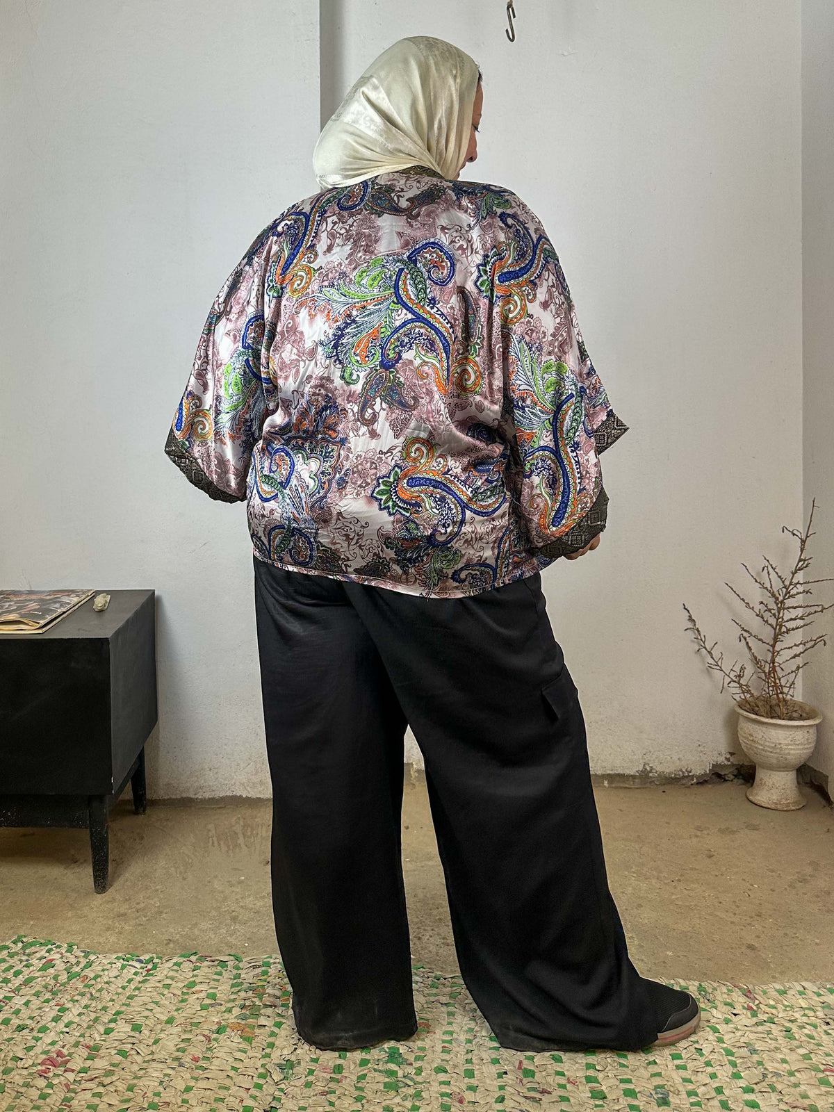 Patterned Satin Kimono