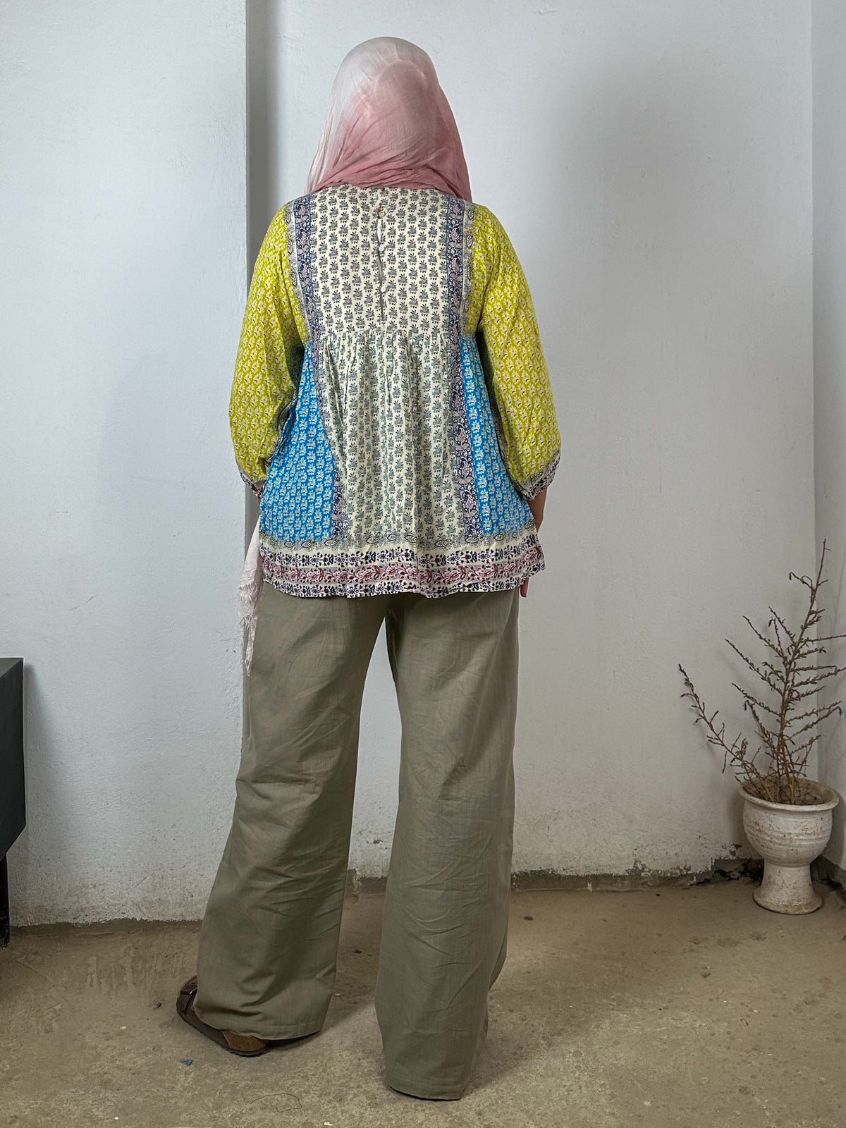 Patterned Color Block Blouse