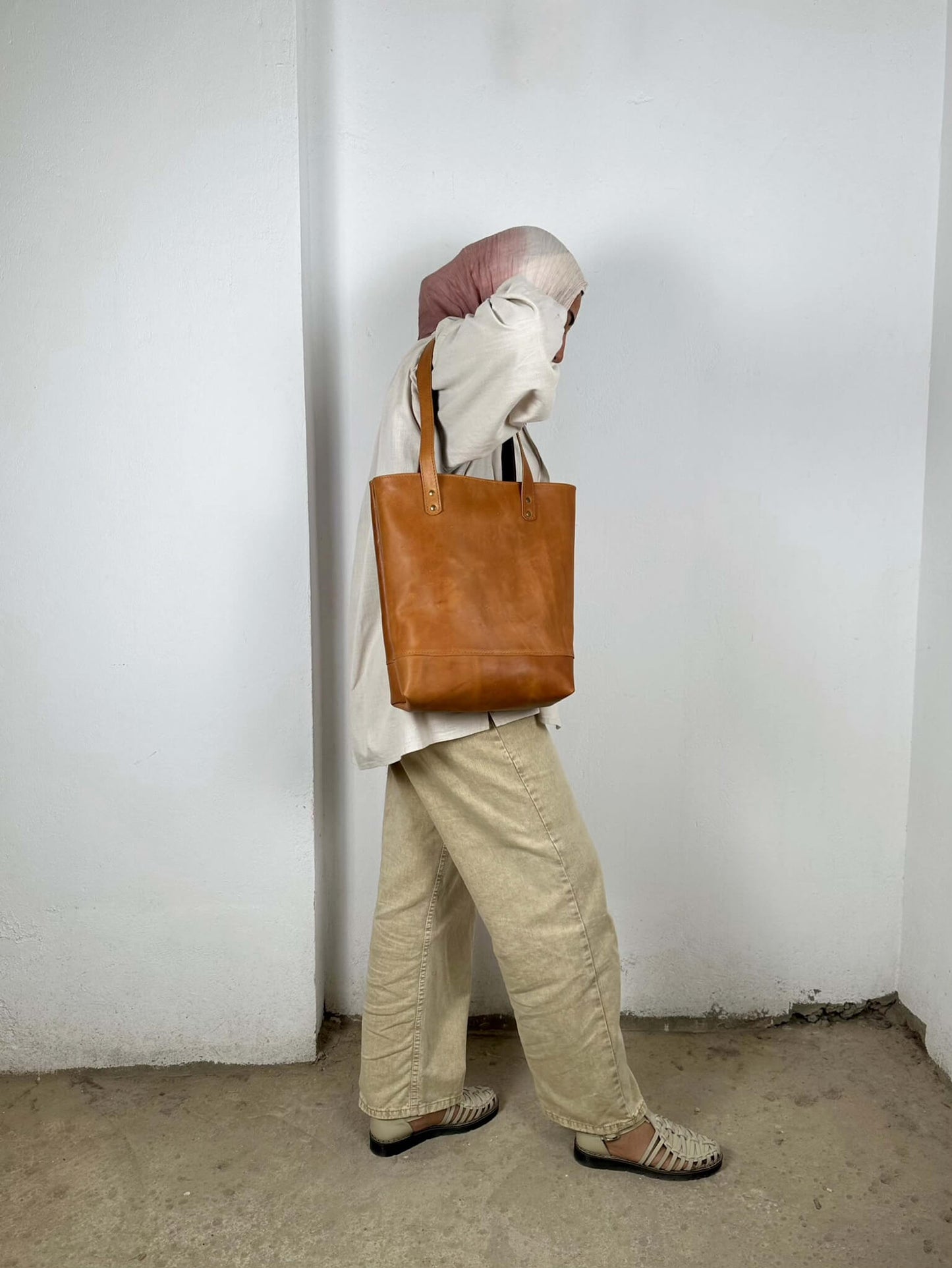 Tan Leather Tote Bag