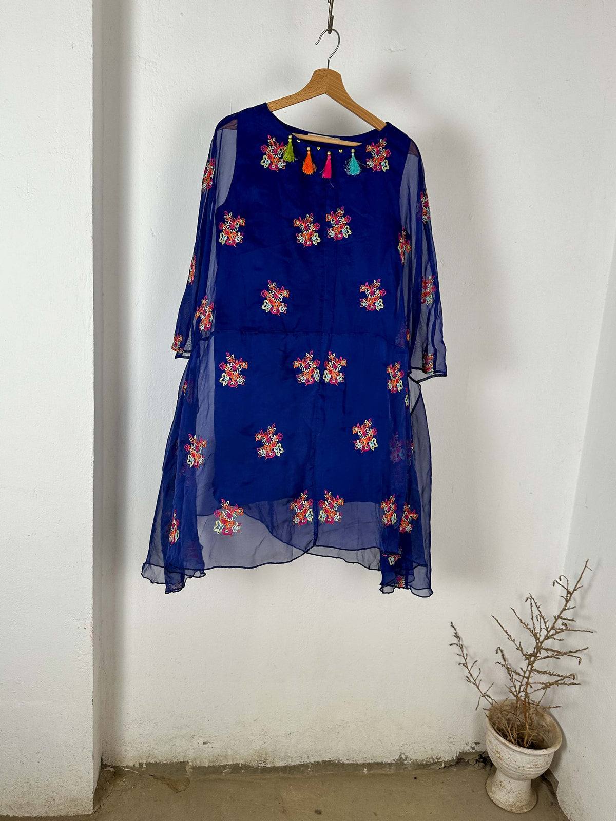 Blue Floral Chiffon Dress