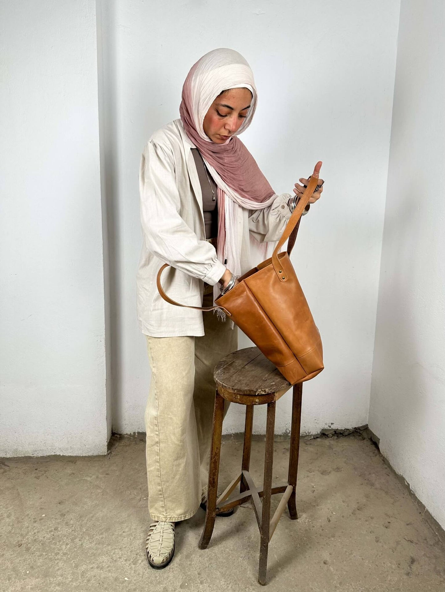 Tan Leather Tote Bag