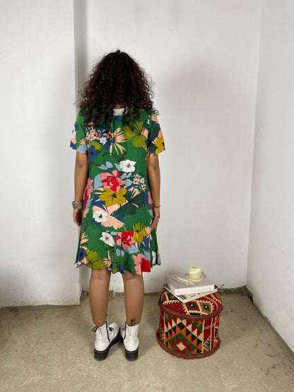 Floral Green Linen Dress