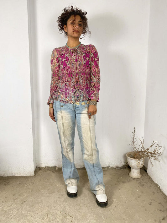 Magenta Patterned Silk Blouse